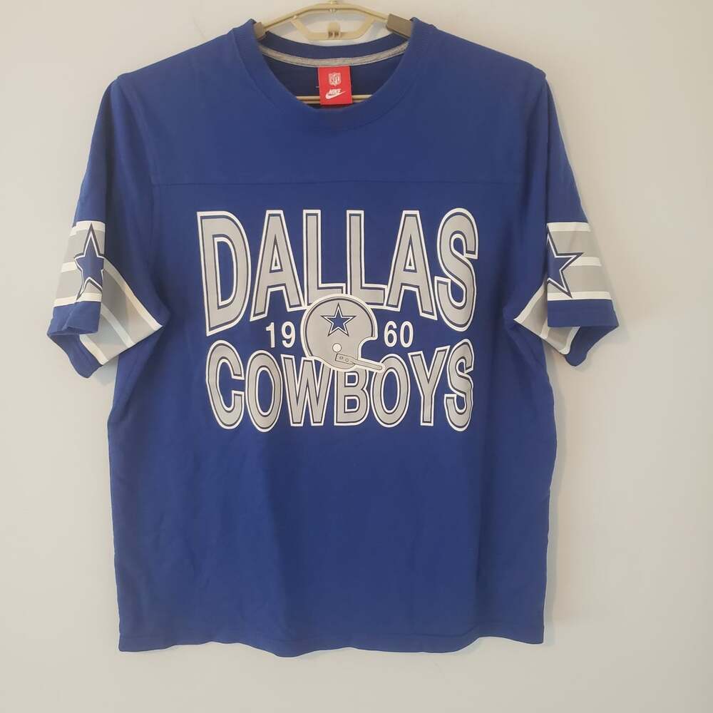 Dallas Cowboy Nike T Shirt Unisex Size X Blue 1960 Print NFL Vtg
